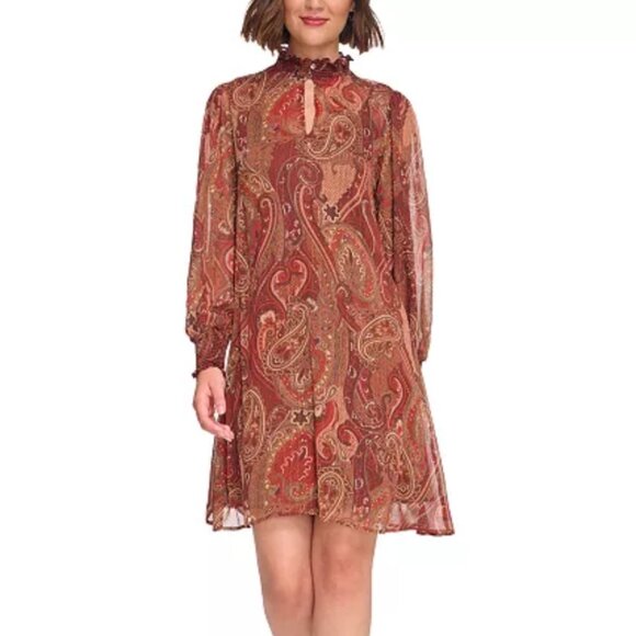 NWT Tommy Hilfiger Paisley Print Chiffon Short Shift Dress Size 2 - Picture 5 of 5